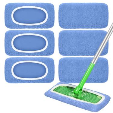 Imagem de LOVECO Refil de almofadas úmidas reutilizáveis compatíveis com esfregão Swiffer, panos de varrer a seco, panos de limpeza úmida 100% lã coral para limpeza de piso de madeira, pacote com 6 (azul)