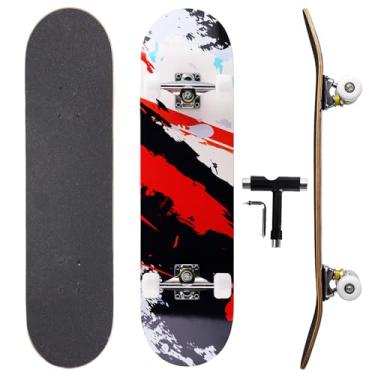 Imagem de Skate profissional de chute duplo, deck de bordo de 78,7 cm, rolamentos ABEC-9, rodas de poliuretano 95A, design gráfico personalizado (Cidade, 78,7 cm)