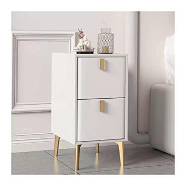 Imagem de Mesa de cabeceira de couro artificial branco com gavetas, mesa lateral de cama moderna e fina com pernas de mesa de metal dourado, mesa de canto para casa, apartamento, dormitório, quarto (C 25 x P 36
