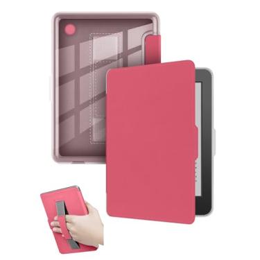 Imagem de Capa para leitor digital Kobo Clara Color/Clara BW/Clara 2E eReader de 15 cm com alça de pulso e hibernar/despertar automático, à prova de choque e resistente a arranhões (rosa vermelha)