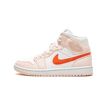 Imagem de Jordan 1 Mid veludo cotelê feminino branco vela laranja DA8009-108, Vela/quartzo laranja, 6