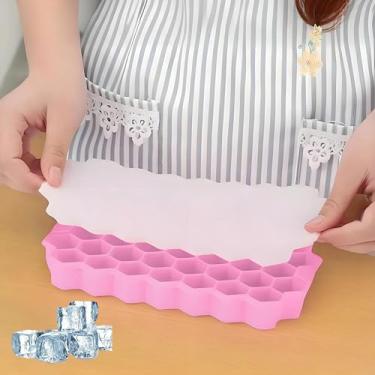 Imagem de Bandejas de gelo para freezer com tampa 37 de silicone para cubos de gelo pequenos, reutilizáveis de liberação fácil em caixas organizadoras ou balde de gelo para bar de coquetel ou xícara de café