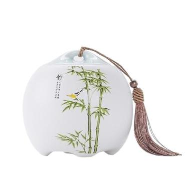 Imagem de x3anggyt5 Latas de chá, vasilha de chá de cerâmica com tampa selada e borla, pote de armazenamento doméstico de café, chá, doces, recipientes de armazenamento de chá (verde, pequeno)