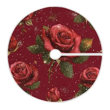 Imagem de Qilmy Saia de árvore de Natal rosa vermelha para Dia dos Namorados 90 cm, camurça para árvore de Natal, adequada para decoração de armário de escritório ou festa de férias em ambientes internos e