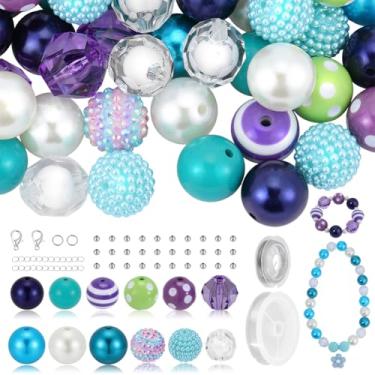 Imagem de PH PandaHall Kit de 104 contas azuis roxas de 20 mm contas redondas espaçadoras redondas com fio de miçangas, fechos de lagosta, anel de salto, extensor de corrente para joias, pulseira, colar, caneta