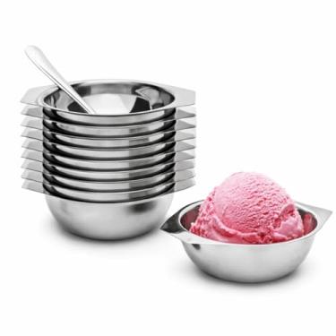 Imagem de Conjunto Sobremesa Inox 24 Peças Taças Tigelas Colheres Para Sorvete Frutas Doces Durável Elegante Brilhante Kit