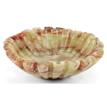 Imagem de SPESHSTONES Tigela decorativa de mármore, ônix verde, 25 cm, tigela grande de frutas para balcão de cozinha e mesa de jantar - tigelas com babados de pedra e tigelas recortadas para presentes e