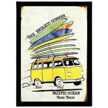 Imagem de Quadro Decorativo Kombi Com Pranchas Surf Com Vidro 24X18Cm