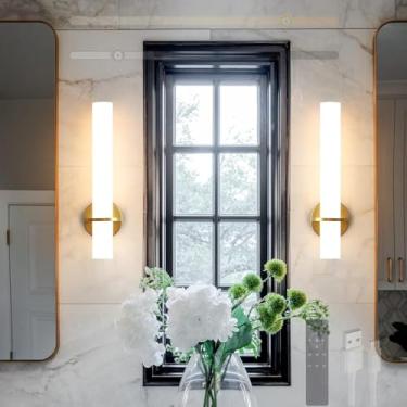 Imagem de GZZBMY Lâmpada de parede com bateria LED com controle remoto e interruptor de toque regulável Iluminação de parede giratória 360° Lâmpadas de parede magnéticas para sala de estar quarto escada