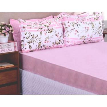Imagem de Jogo de Lençol 3 Peças com Elástico Casal Queen, Microfibra 100% Poliéster, 1 Lençol 1,58m x 1,98m e 2 Fronhas 70cm x 50cm (Rosa Lírio)