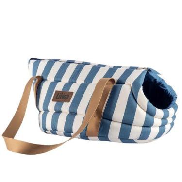 Imagem de Bolsa transporte aberta para pet Estilo listras - Lilica Pet, Azul, G