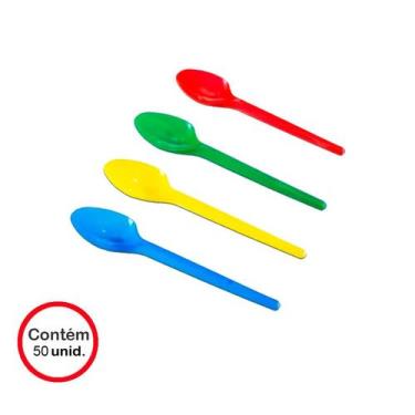 Imagem de Colher Descartável Sobremesa Colorido c/50 unid. - Prafesta