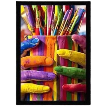 Imagem de Quadro Decorativo Foto Pincéis Coloridos Com Vidro 24X18Cm