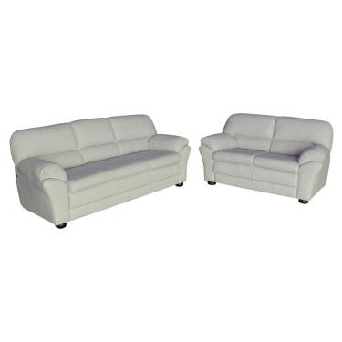 Imagem de Jogo de Sofá 2 e 3 Lugares Sala de Estar Pés Madeira Laura Couro Off White - Gran Belo