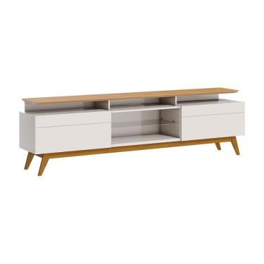 Imagem de Rack Bancada 2 Gavetas com Nicho 218cm Amy Off White/Nature - Gran Belo