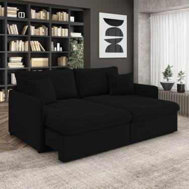 Imagem de Sofá Retrátil Reclinável 2 Lugares 154cm Maili Veludo Preto K01 - D'Ro