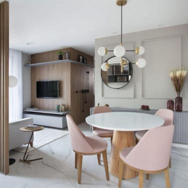 Imagem de Mesa De Jantar Cone Redonda 90 Cm Base Madeira Freijó Tampo Laqueado Cor Branco