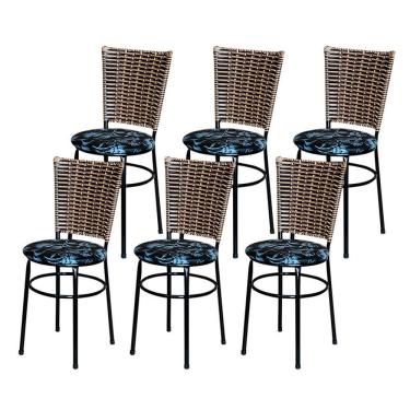 Imagem de 6 Cadeiras Para Mesa Preta Hawai Avelã Assento Floral Cor:floral Preto