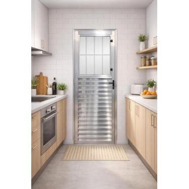 Imagem de Porta Social Com Postigo Alumínio Brilhante Linha 25 Brecorimo, ESQUER