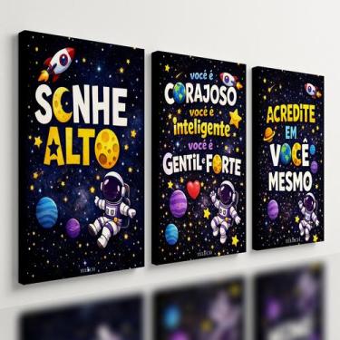 Imagem de Kit 3 Quadro Decorativo Galáxia Frases Infantil Criança Qualidade Prem