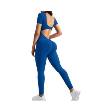 Imagem de Macacão Feminino Sem Costura Com Decote U E Manga Curta Para Fitness, 