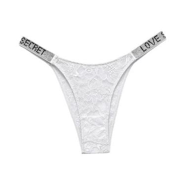 Imagem de Calcinha Transparente Sem Costura Com Letras Em Renda E Strass, Sexy, 