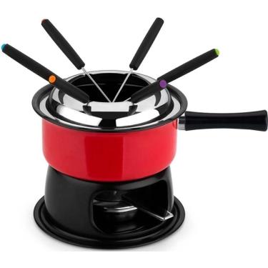 Imagem de Aparelho De Fondue Vermelho Esmaltado 12 Pç Queijo Chocolate