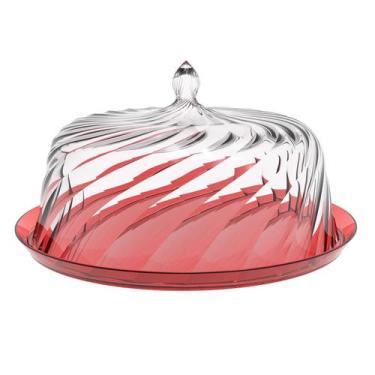 Imagem de Porta Bolo Torta com Cúpula 25cm Vermelho Transparente Glassy Crippa B