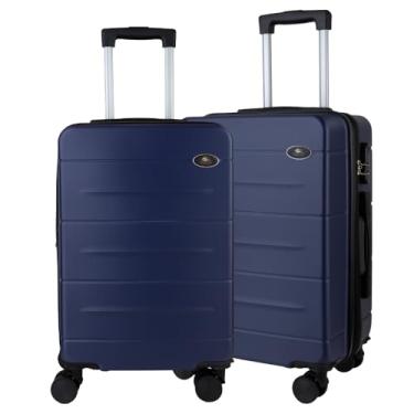 Imagem de Malas de Viagem Kit para Bordo Expansível Fibra rígida com Rodas duplas de engate removíveis que giram 360º e cadeado embutido (Azul)