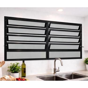 Imagem de Vitro Basculante 2 Seções Alumínio Preto 100X150 Linha 25 Brecorimo