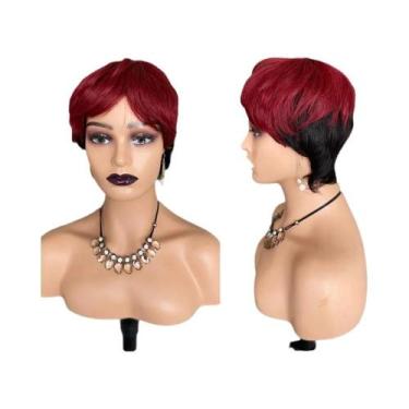 Imagem de Peruca De Cabelo Humano Liso Preto Estilo Pixie Com Franja Para Mulher