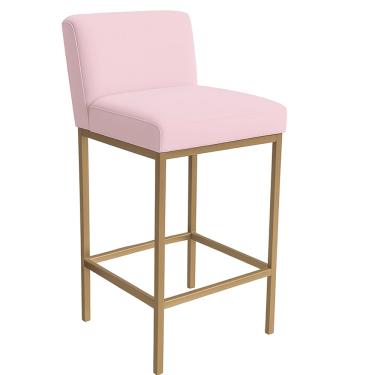 Imagem de Banqueta Viena Alta Estofada em Veludo com Base de Metal Rosa Bb Liberty Móveis