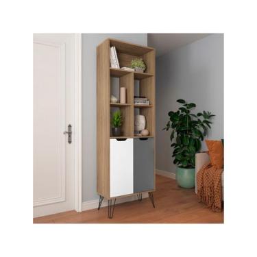 Imagem de Estante Estocolmo Carvalho/Grafite/Branco Artely, Carvalho, Branco e G