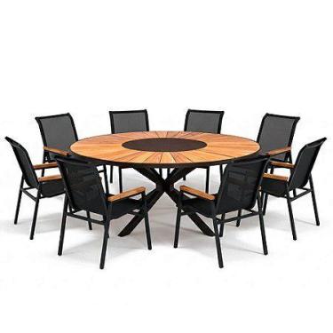 Imagem de Jogo De Mesa Com 8 Cadeiras Tela Sling E Alumínio para Área Gourmet - 