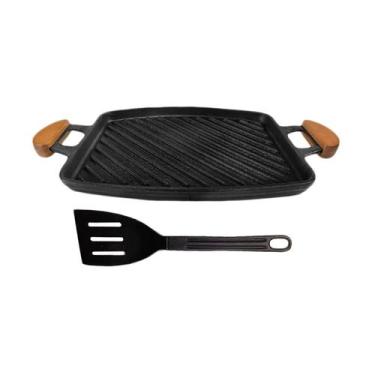 Imagem de Chapa Bifeteira Grill Antiaderente Alça 31x24cm e Espátula - Alumínios