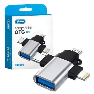 Imagem de Adaptador Otg 3 Em 1 Tipo C Lightning V8 Knup Cor Prata Prata