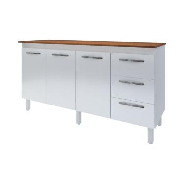 Imagem de Kit Balcão Cozinha Gabinete Emily 157 cm Branco com Tampo Tampão 160 cm Emily Savana