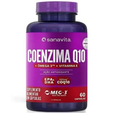 Imagem de Coenzima Q10 100mg Ômega 3 TG EPA DHA Vitamina E SANAVITA 60 Cáps Antioxidante COQ 10-Unissex
