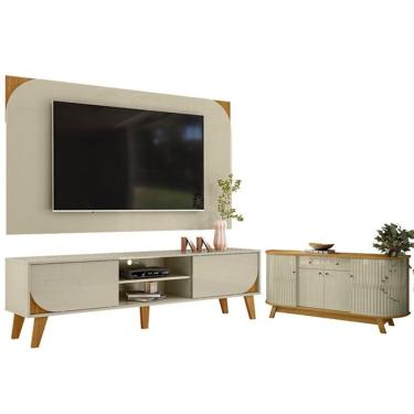 Imagem de Rack Bancada E Painel Para Tv Duna Com Aparador Para Sala Buffet Mônaco Cumaru Opala - Madetec