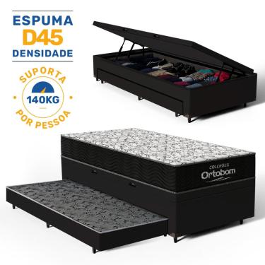 Imagem de Cama Box Baú com Colchão de Espuma D45 Ortobom Airtech 150 + Auxiliar Unique Solteiro 88cm