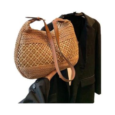 Imagem de Bolsa De Ombro Feminina De Grande Capacidade, Bolsa De Ombro De Palha 