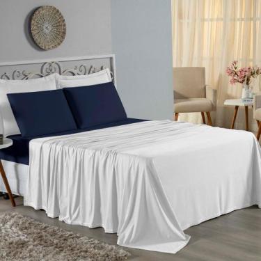 Imagem de Jogo de Cama Casal Viúva Nobre 4 Peças Malha 100% Algodão - Branco / A