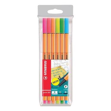 Imagem de Kit Caneta Fineliner 0.4mm Point 88 6 Cores Neon - Stabilo - Tendtudo