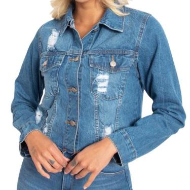 Imagem de Jaqueta Jeans Média Barra Desfiada Lady Rock JQ49089 Cor:AzulTamanho:P