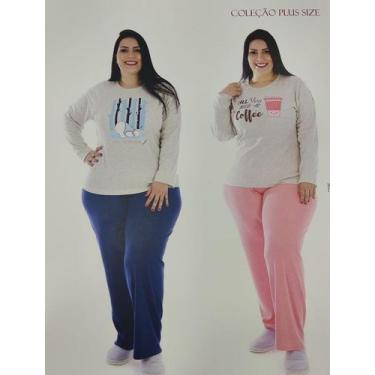 Imagem de Pijama Plus Size Manga Longa com Calça - Victory, Rosa, 52