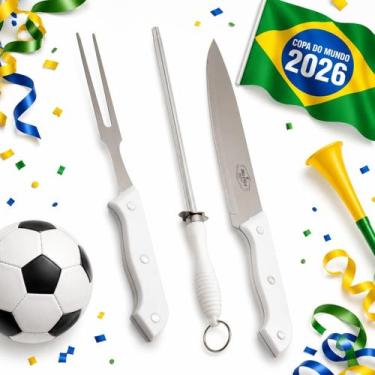 Imagem de Kit Churrasco Faca Chaira Garfo Futebol Copa Grill & Pizza