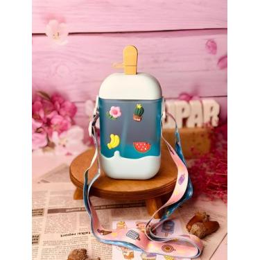 Imagem de Garrafa Infantil Plástica Picolé Alça Decorada 400ml - Sanyueyipin, Az