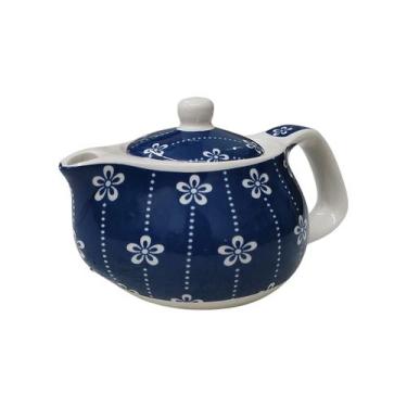 Imagem de Mini Bule de Chá Japonês Porcelana Infusor Inox Chaleira COR:Flor Azul