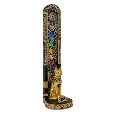 Imagem de Incensário Porta Incenso Vareta Gato Bastet De Resina 18cm - M3 Decora