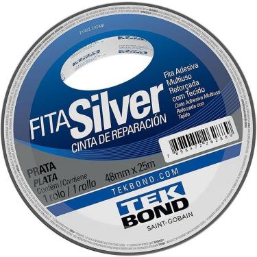 Imagem de Fita Adesiva de Alta Resistência Silver Prata 48mm X 25m com Reforço de Tecido Tekbond